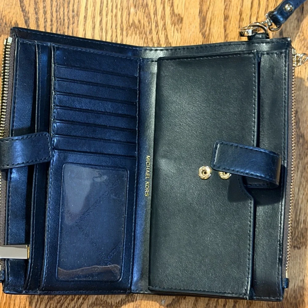 Michael Kors Black and Brown Monogram Giraffe-Print Wristlet